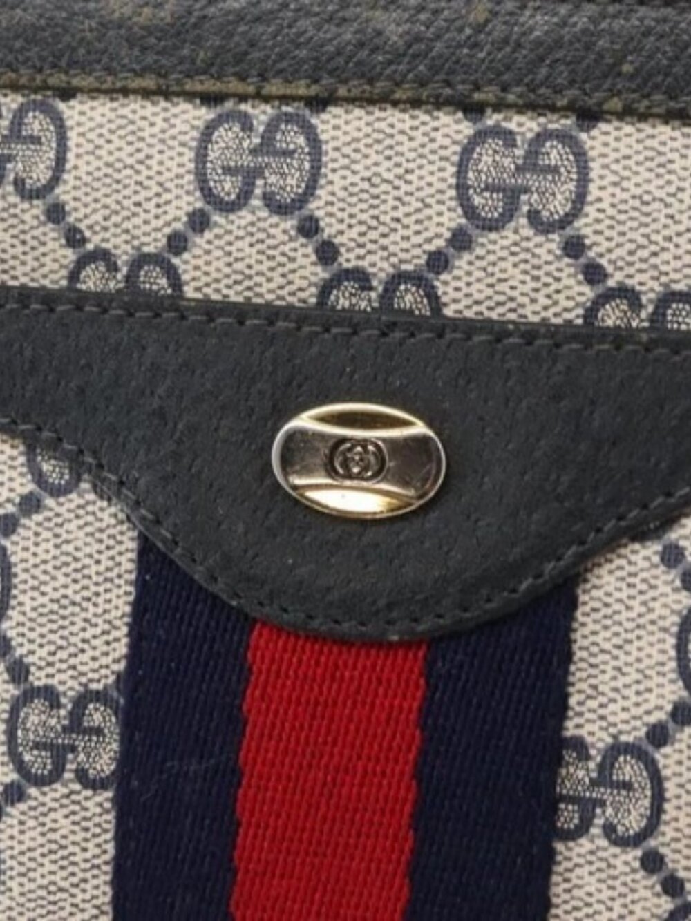 GUCCI GG Supreme Sherry Line Bag PVC Navy Gold Red 14 02 013 Auth 164136 - Picture 13 of 16
